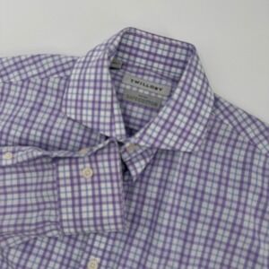 Twillory Mens Tailored Fit Non Iron Cotton Plaid Dress Shirt Purple 15 34/35